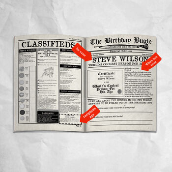 Personalised 'The Birthday Bugle' Newspaper For Him, 2 of 7