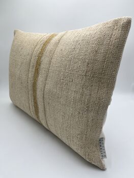 Oblong, Natural, Hemp, Neutral, Woven, Grain Sack, Striped Cushion With Cotton Reverse Ochre Thick Stripe, 2 of 4