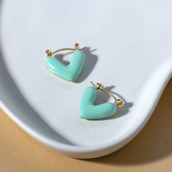 Green Resin Heart Hoop Earrings, 3 of 4