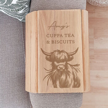 Personalised Highland Cow Wooden Sofa Tray, 3 of 6