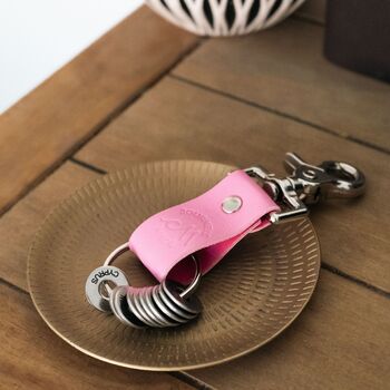Custom Country Pink Leather Travel Keyring Gift Set, 4 of 5