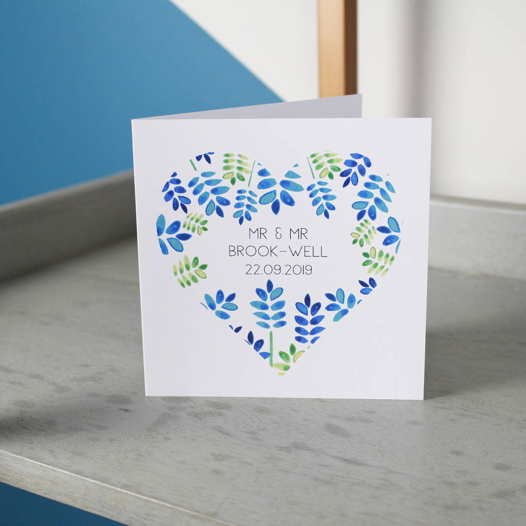 Original Personalised Floral Heart Same Sex Wedding Card 