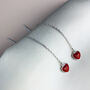 Sterling Silver Tiny Red Heart Threader Earrings, thumbnail 3 of 5