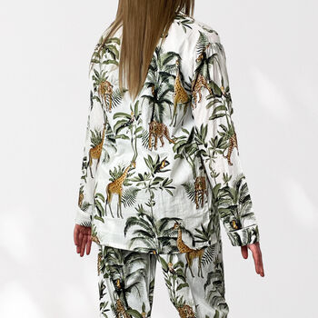 Giraffe And Leopard Print 100% Cotton Ladies Pyjamas In White, 6 of 10