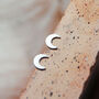 Tiny Crescent Moon Stud Earrings In Sterling Silver, thumbnail 1 of 6
