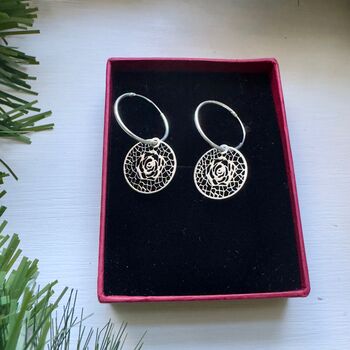 Rose Hoop Earrings In Sterling Silver, 3 of 3