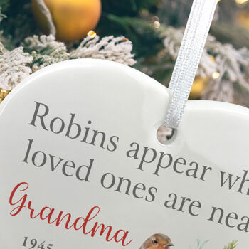 Robins Appear Ceramic Heart Hanging Decoration Bauble + Gift Box, 4 of 7