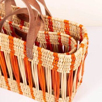 Decorative Reed Storage Basket, Orange Stripe, 3 of 9