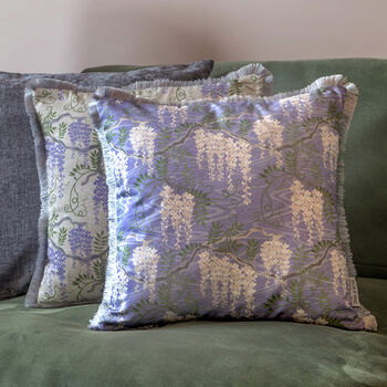 Wisteria Purple Patterned Fringe Cotton Cushion, 2 of 8