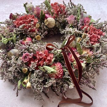 Autumnal Dried Flower Heather And Poppy Wreath, 2 of 9