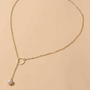 Y Shape White Pearl Drop Gold Plated Lariat Necklace, 2 of 4