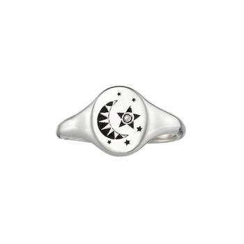 Moon And Star Birthstone Signet Ring, 7 of 8