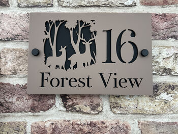 Personalised Deer In Forest House Acrylic Number Sign, 3 of 7