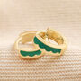Green Enamel Scalloped Huggie Hoop Earrings In Gold, thumbnail 2 of 4