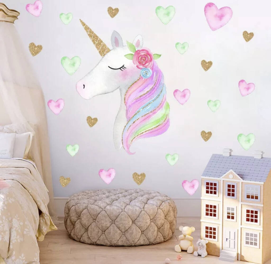 Black Friday Sale! Pink Unicorn And Hearts Wall Sticker, 1 of 2