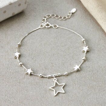 50th Birthday Solid Sterling Silver Five Star Bracelet, 2 of 3