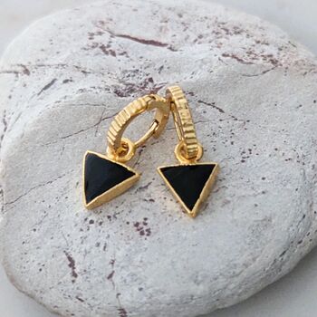 The Triangle Black Tourmaline Earrings, Gold Plated, 4 of 6