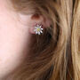 Two Tone Daisy Flower Stud Earrings In Sterling Silver, thumbnail 4 of 12