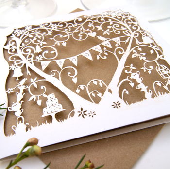 Garden Party Wedding Laser Cut Card In Eco Craft, 6 of 7