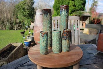 Hand Made Turquoise Ceramic Tall Vase, 7 of 10