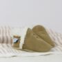 Dotty Fish Tan Soft Suede Baby And Toddler Slippers With Fleece Lining, thumbnail 5 of 9