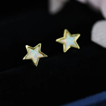 Opal Star Stud Earrings In Sterling Silver, 6 of 11