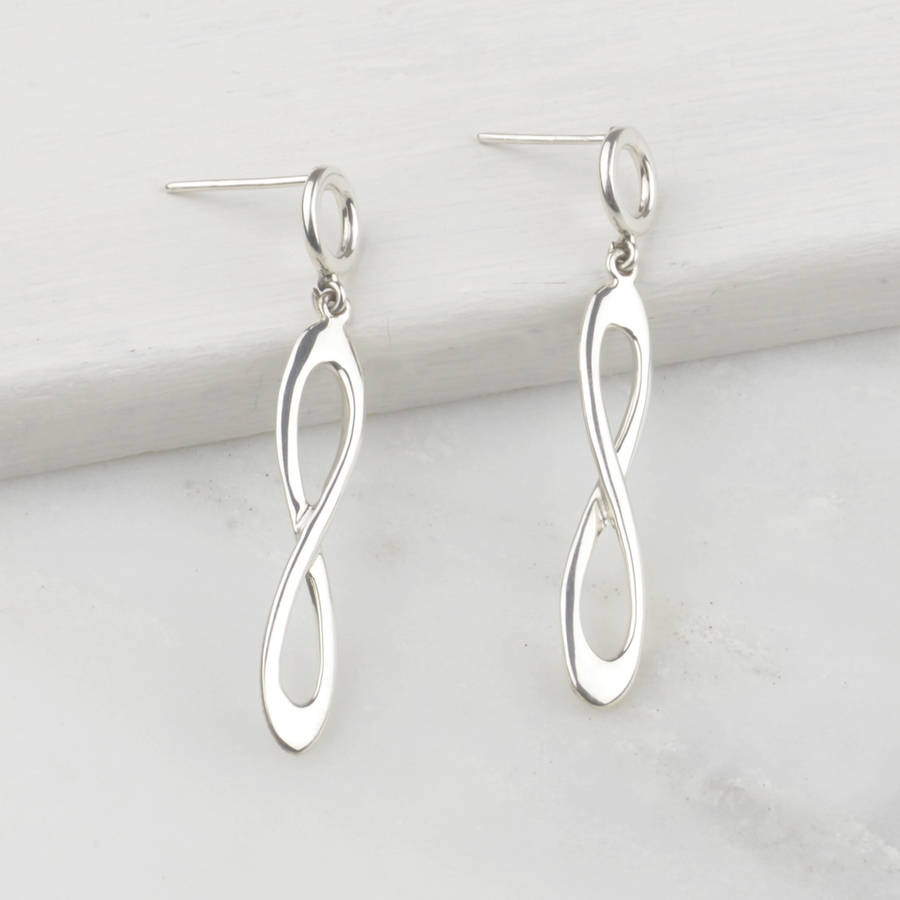 Sterling Silver Large Long Drop Infinity Earrings By Tales From The Sterling Silver Large Long Drop Infinity Earrings