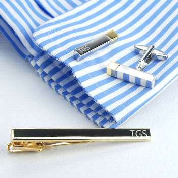 Personalised Tie Clip And Bar Tip Cufflinks Set, 2 of 10
