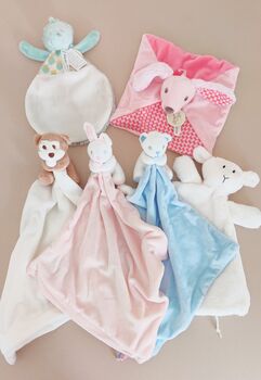 Personalised Pink Bunny Plush Rattle Comforter Blanket, 5 of 8