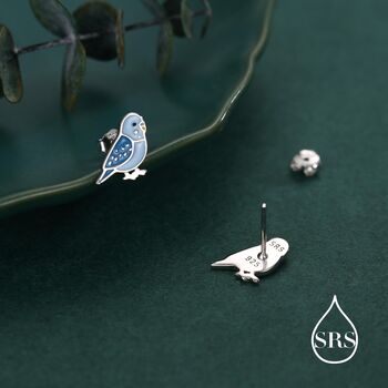 Sterling Silver Blue Enamel Budgie Stud Earring, 3 of 12