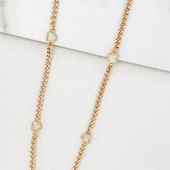 Gold Curb Chain Necklace With Three Pale Green Hearts, 2 of 4