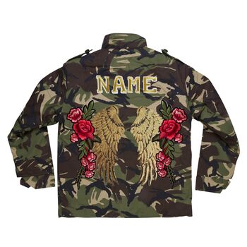 Sequin Wings And Roses Personalised Kids Camo Jacket, 4 of 11