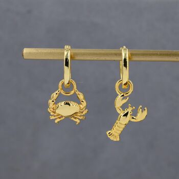 Mismatched Crab And Lobster Huggie Hoop Earrings In Sterling Silver, 6 of 11