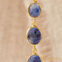 Blue Sapphire Cabuchon Triple Stone Drop Gold Silver Earrings, thumbnail 5 of 9