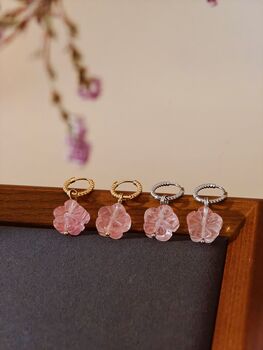 Carved Botan Cherry Quartz Earrings, 6 of 11