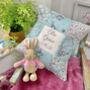 Peter Rabbit Name And Date Cushion Mint And Floral, thumbnail 2 of 9