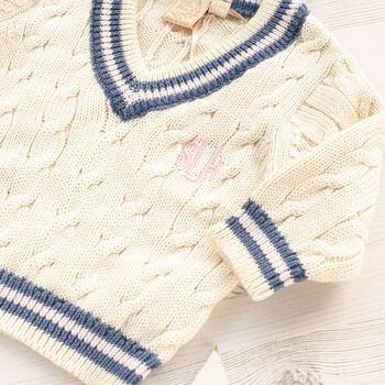 Toffee Moon First Christmas Personalised Cricket Jumper, 3 of 12