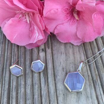 Sterling Silver Hexagon Blue Lace Agate Earrings, 5 of 6