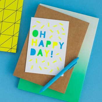 Oh Happy Day! Handmade Card Neon Yellow/Green/Blue, 3 of 7