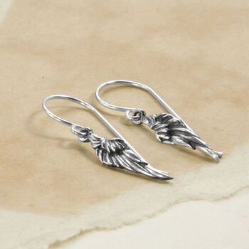 Sterling Silver Little Angel Wing Dangly Earrings, 2 of 3
