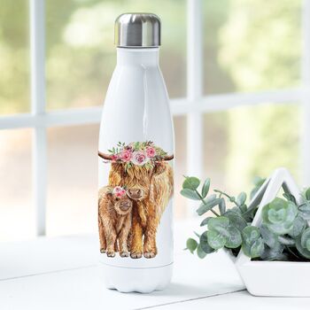 Floral Highland Cow Water Bottle, 2 of 4