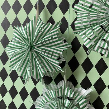 Green And White Stripy Paper Fan Decoration Kit, 3 of 6