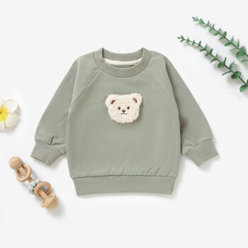 Teddy Bear Organic Cotton Baby Sweatshirt Sweater Top, 3 of 5