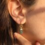 Raw Emerald May Birthstone Crystal Huggie Earrings, thumbnail 2 of 5