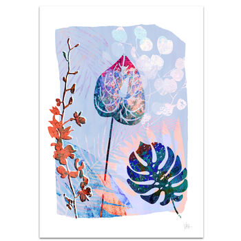 Cool Blue Flower And Leaf Art Print, 4 of 8