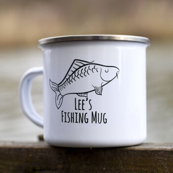 Personalised Fishing Camping Gift Enamel Mug, 2 of 8