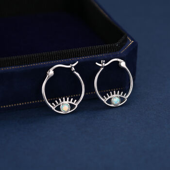 Aqua Green Opal Eye Hoop Earrings In Sterling Silver, 3 of 11