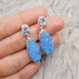 Blue Topaz, Druzy Agate Silver Dangle Earrings, thumbnail 5 of 7