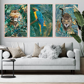 Macaw Gold Glasses Tropical Jungle Wall Art Print, 2 of 4