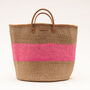 Kitambaa: Natural And Pink Stripe Woven Laundry Basket, thumbnail 1 of 5